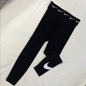 Nike Junior Black Leggings with White Swoosh